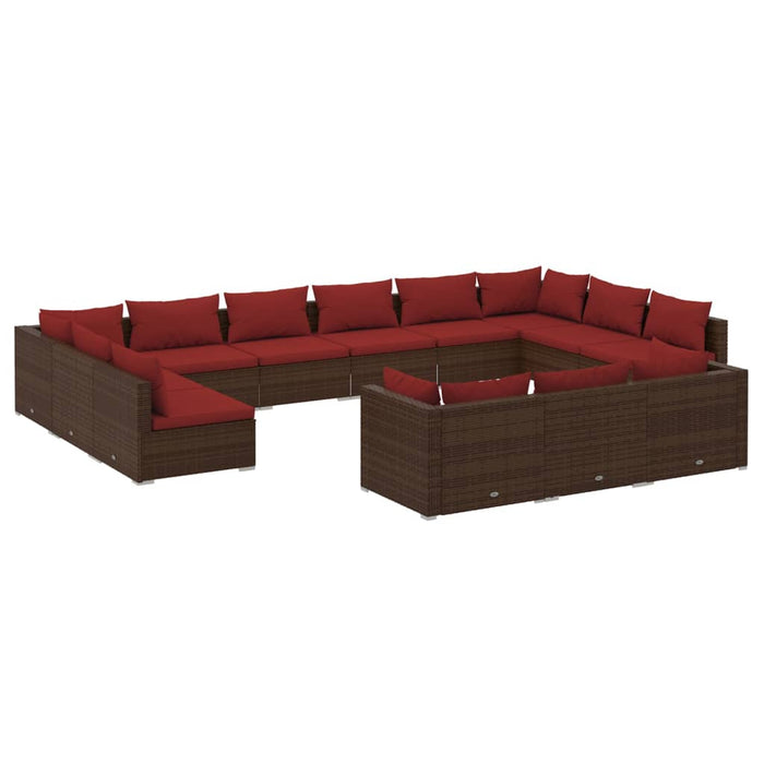 Set mobilier de grădină cu perne, 13 piese, maro, poliratan - WALTI WALTI