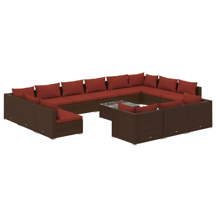 Set mobilier de grădină cu perne, 14 piese, maro, poliratan WALTI