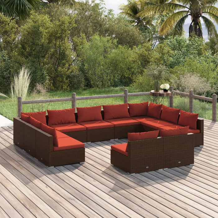 Set mobilier de grădină cu perne, 11 piese, maro, poliratan WALTI