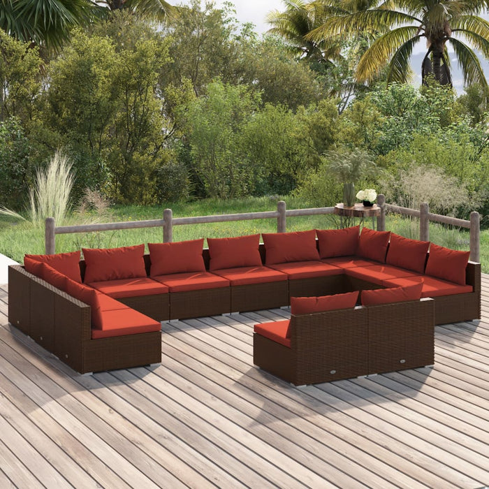 Set mobilier de grădină cu perne, 12 piese, maro, poliratan WALTI