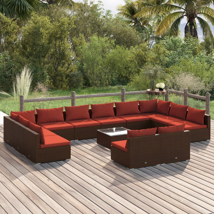 Set mobilier de grădină cu perne, 13 piese, maro, poliratan WALTI