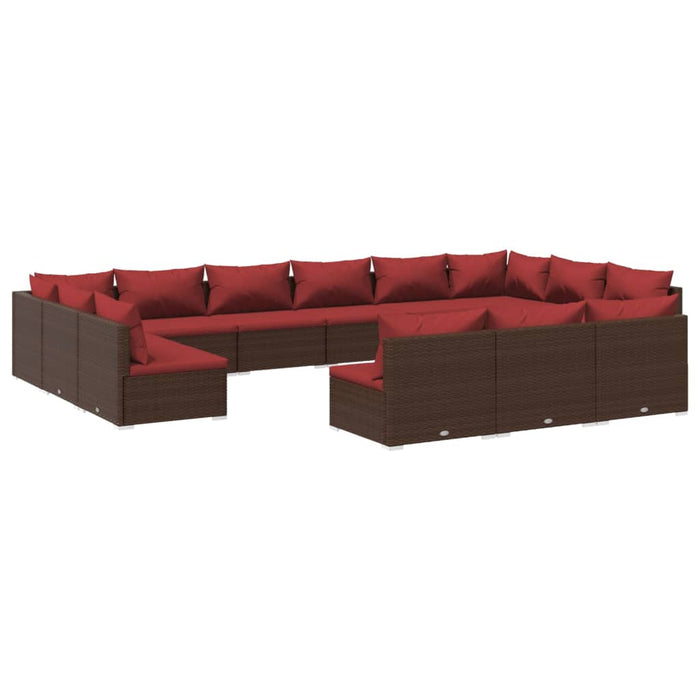 Set mobilier de grădină cu perne, 13 piese, maro, poliratan WALTI
