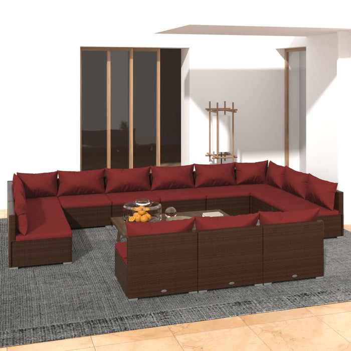 Set mobilier de grădină cu perne, 13 piese, maro, poliratan WALTI