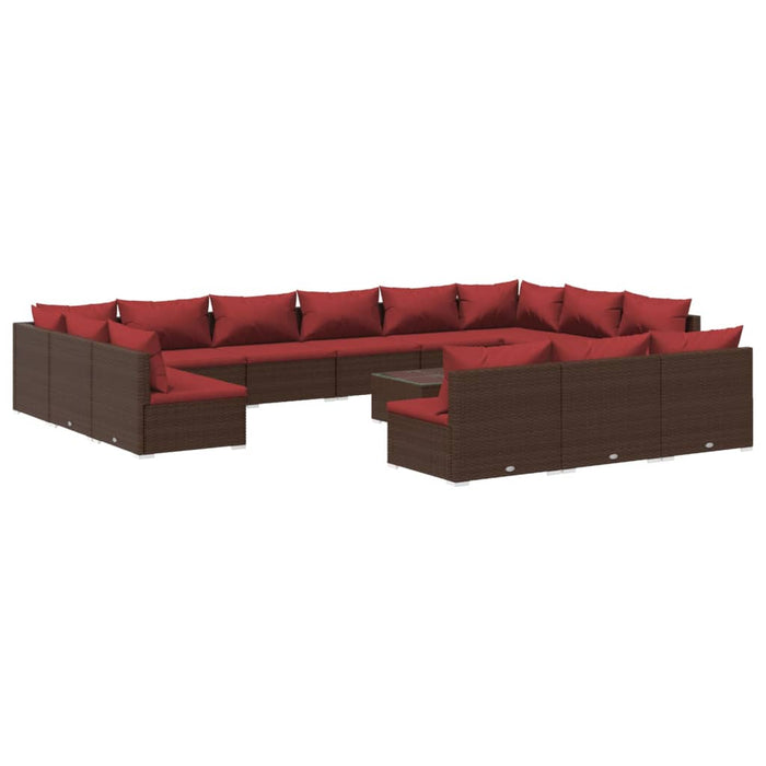 Set mobilier de grădină cu perne, 14 piese, maro, poliratan WALTI