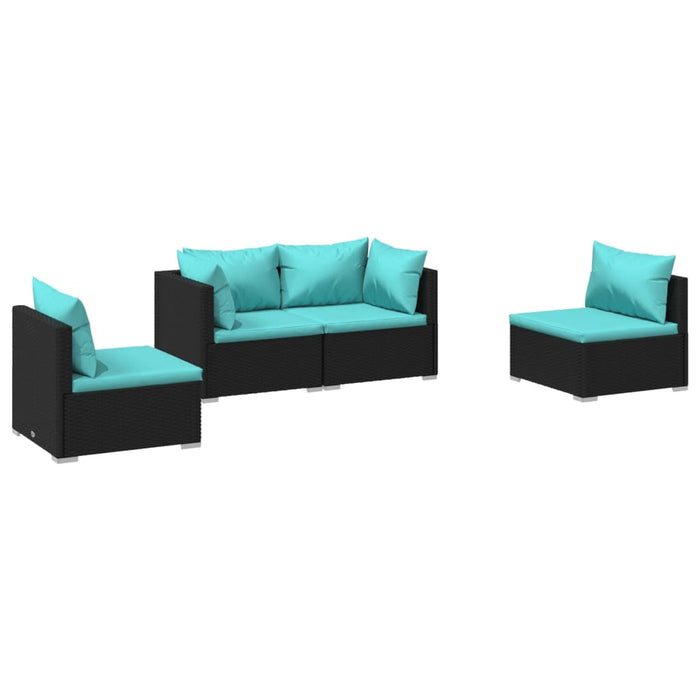 Set mobilier de grădină cu perne, 4 piese, negru, poliratan - WALTI WALTI