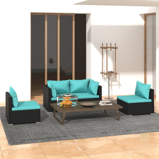 Set mobilier de grădină cu perne, 4 piese, negru, poliratan - WALTI WALTI