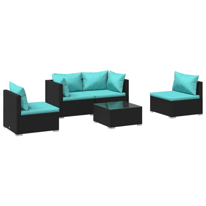 Set mobilier de grădină cu perne, 5 piese, negru, poliratan - WALTI WALTI