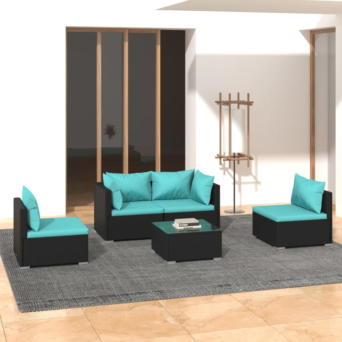 Set mobilier de grădină cu perne, 5 piese, negru, poliratan - WALTI WALTI