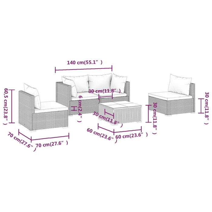 Set mobilier de grădină cu perne, 5 piese, maro, poliratan WALTI