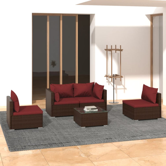 Set mobilier de grădină cu perne, 5 piese, maro, poliratan WALTI