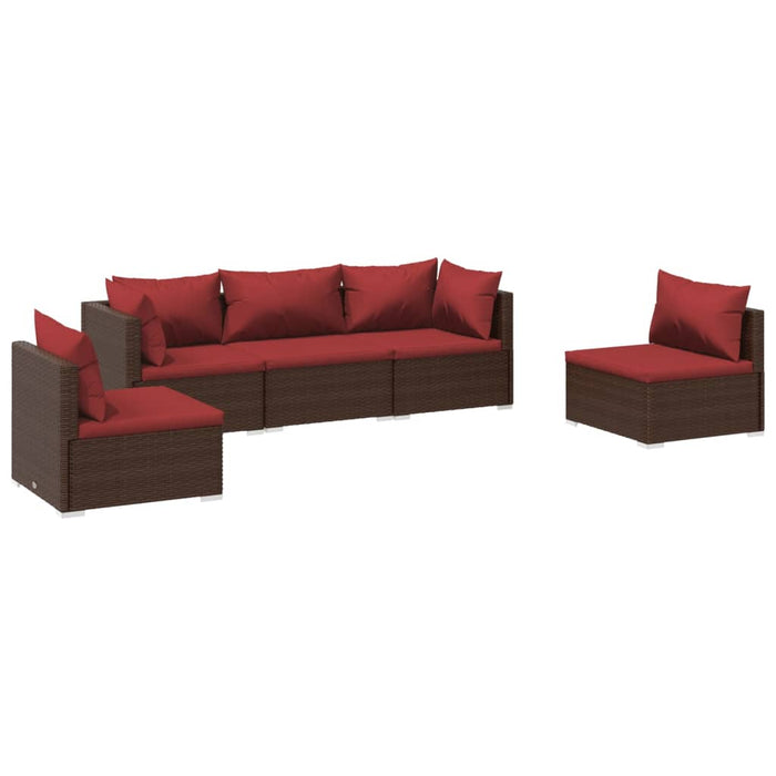 Set mobilier de grădină cu perne, 5 piese, maro, poliratan WALTI