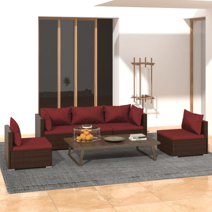 Set mobilier de grădină cu perne, 5 piese, maro, poliratan WALTI