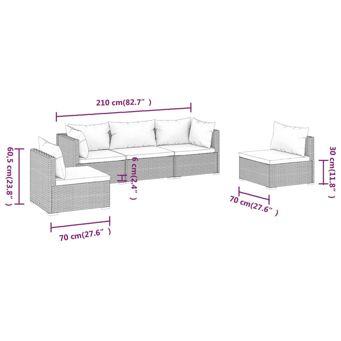 Set mobilier de grădină cu perne, 5 piese, maro, poliratan WALTI