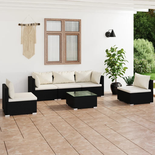 Set mobilier de grădină cu perne, 6 piese, negru, poliratan - WALTI WALTI
