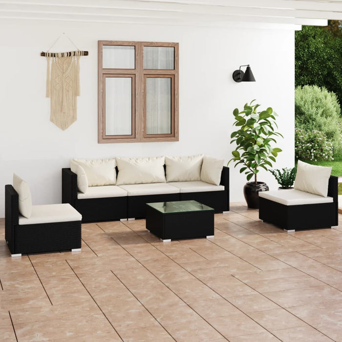 Set mobilier de grădină cu perne, 6 piese, negru, poliratan - WALTI WALTI