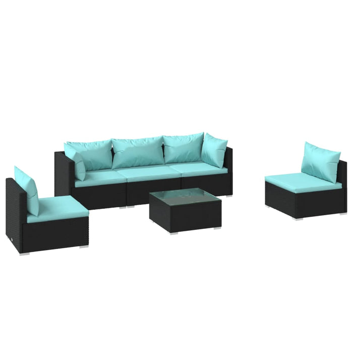 Set mobilier de grădină cu perne, 6 piese, negru, poliratan WALTI