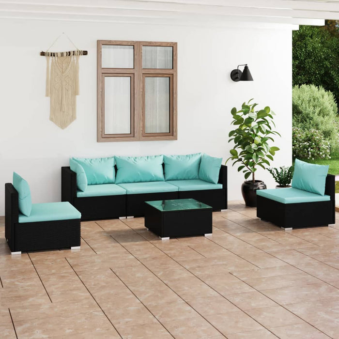 Set mobilier de grădină cu perne, 6 piese, negru, poliratan WALTI