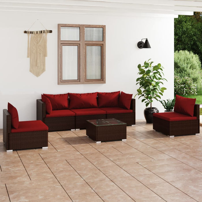 Set mobilier de grădină cu perne, 6 piese, maro, poliratan WALTI