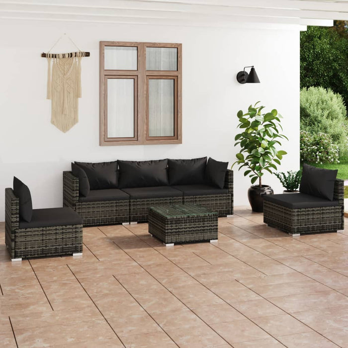Set mobilier de grădină cu perne, 6 piese, gri, poliratan WALTI