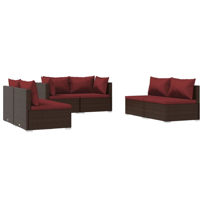 Set mobilier de grădină cu perne, 6 piese, maro, poliratan WALTI