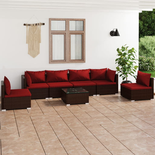 Set mobilier de grădină cu perne, 7 piese, maro, poliratan - WALTI WALTI