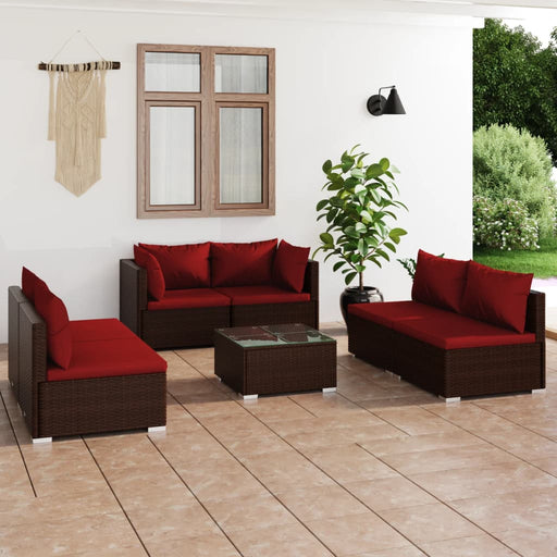 Set mobilier de grădină cu perne, 7 piese, maro, poliratan - WALTI WALTI