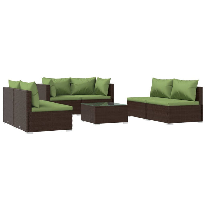 Set mobilier de grădină cu perne, 7 piese, maro, poliratan WALTI