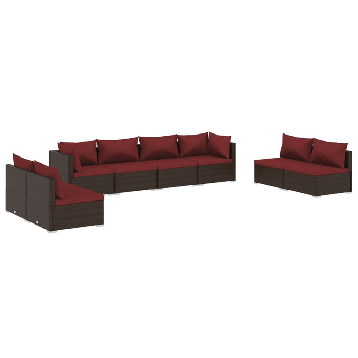 Set mobilier de grădină cu perne, 8 piese, maro, poliratan WALTI
