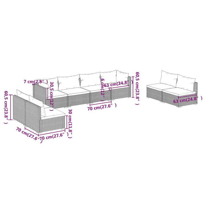 Set mobilier de grădină cu perne, 8 piese, maro, poliratan WALTI