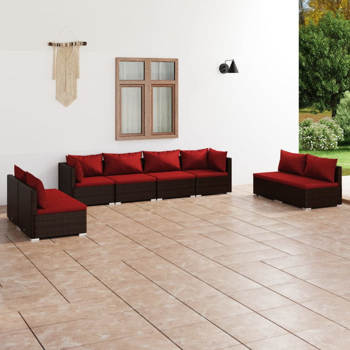 Set mobilier de grădină cu perne, 8 piese, maro, poliratan WALTI