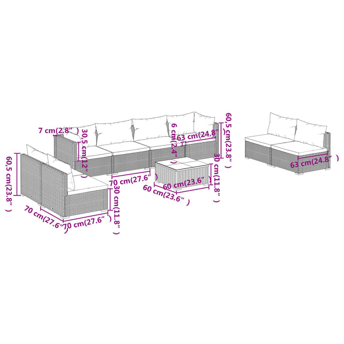 Set mobilier de grădină cu perne, 9 piese, maro, poliratan - WALTI WALTI