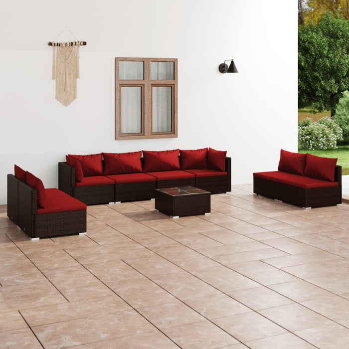Set mobilier de grădină cu perne, 9 piese, maro, poliratan - WALTI WALTI