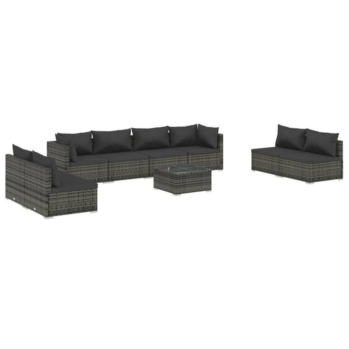 Set mobilier de grădină cu perne, 9 piese, gri, poliratan WALTI