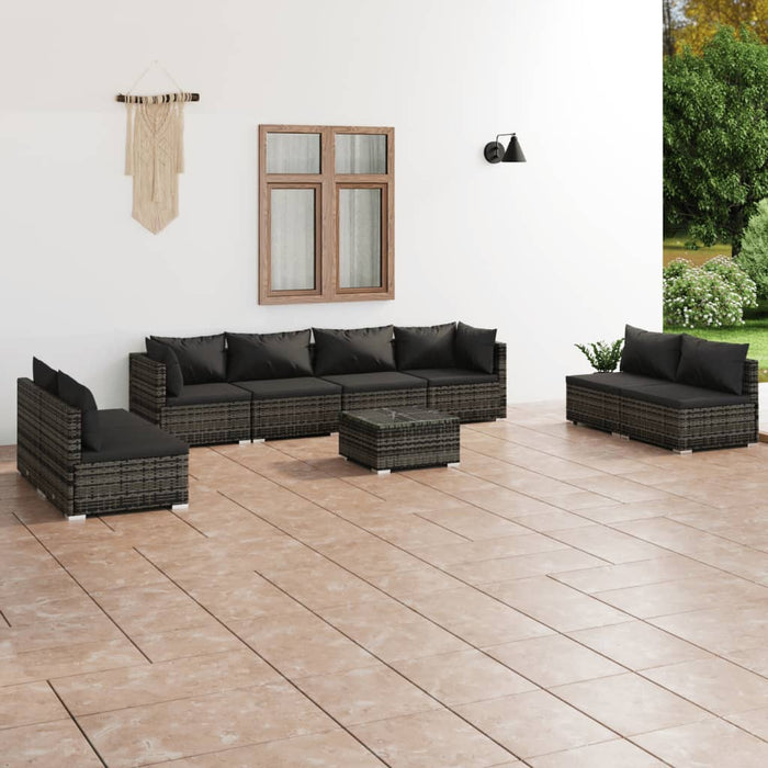 Set mobilier de grădină cu perne, 9 piese, gri, poliratan WALTI