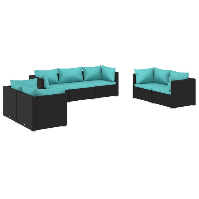 Set mobilier de grădină cu perne, 7 piese, negru, poliratan WALTI