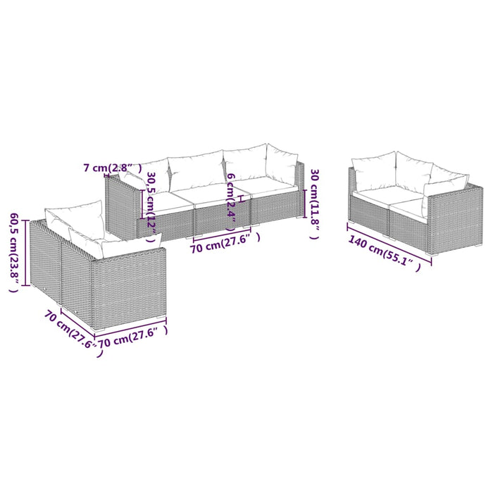 Set mobilier de grădină cu perne, 7 piese, negru, poliratan WALTI