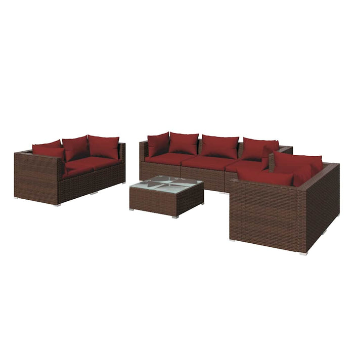 Set mobilier de grădină cu perne, 8 piese, maro, poliratan WALTI