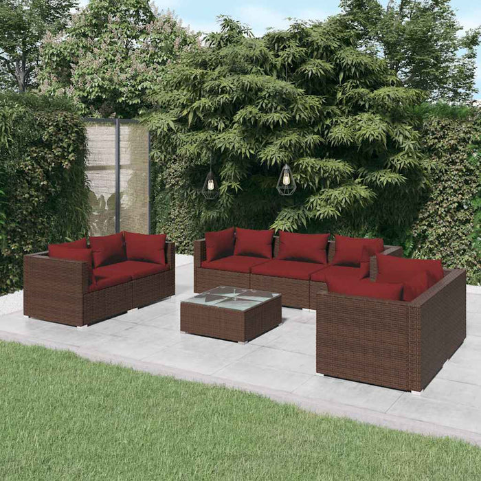 Set mobilier de grădină cu perne, 8 piese, maro, poliratan WALTI