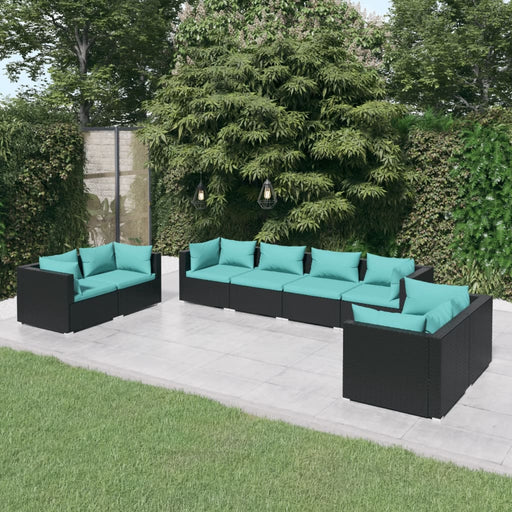 Set mobilier de grădină cu perne, 8 piese, negru, poliratan - WALTI WALTI
