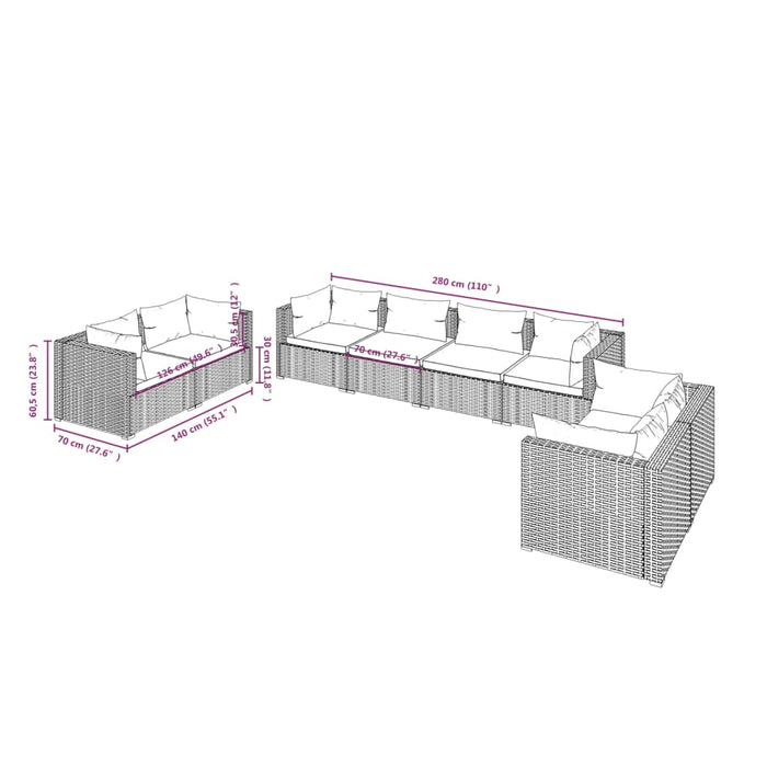 Set mobilier de grădină cu perne, 8 piese, maro, poliratan WALTI
