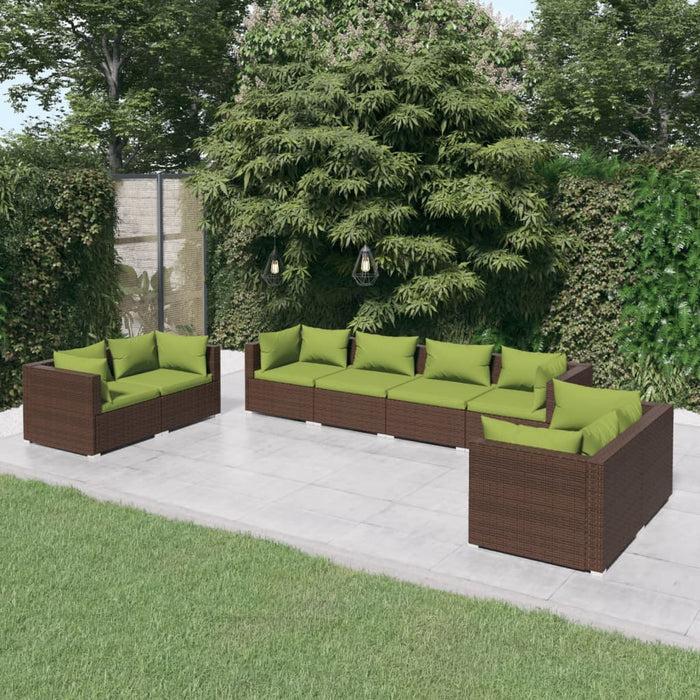 Set mobilier de grădină cu perne, 8 piese, maro, poliratan WALTI