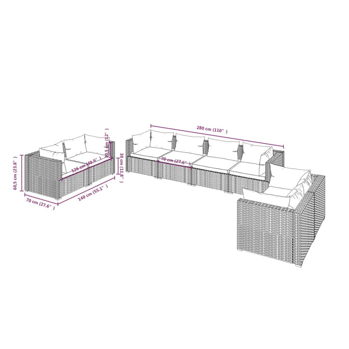 Set mobilier de grădină cu perne, 8 piese, gri, poliratan WALTI