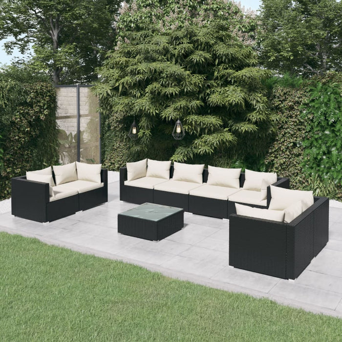 Set mobilier de grădină cu perne, 9 piese, negru, poliratan - WALTI WALTI