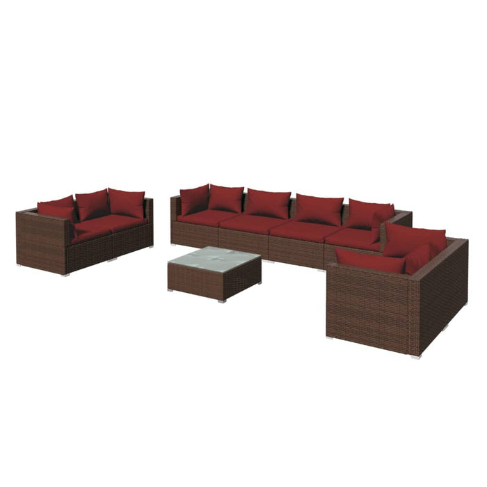 Set mobilier de grădină cu perne, 9 piese, maro, poliratan WALTI