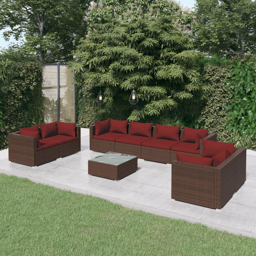 Set mobilier de grădină cu perne, 9 piese, maro, poliratan - WALTI WALTI