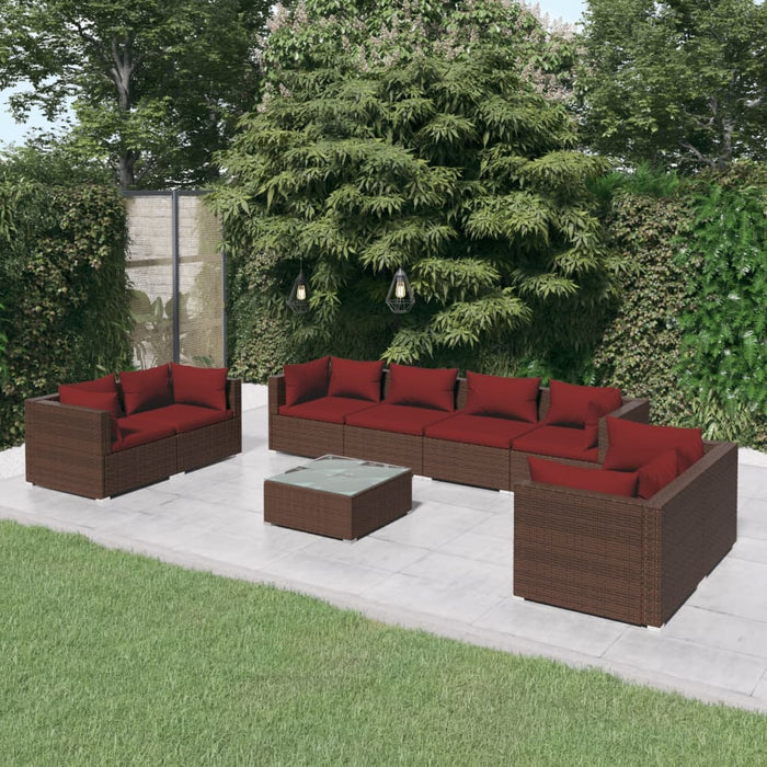 Set mobilier de grădină cu perne, 9 piese, maro, poliratan WALTI