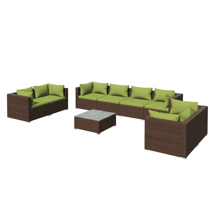 Set mobilier de grădină cu perne, 9 piese, maro, poliratan WALTI