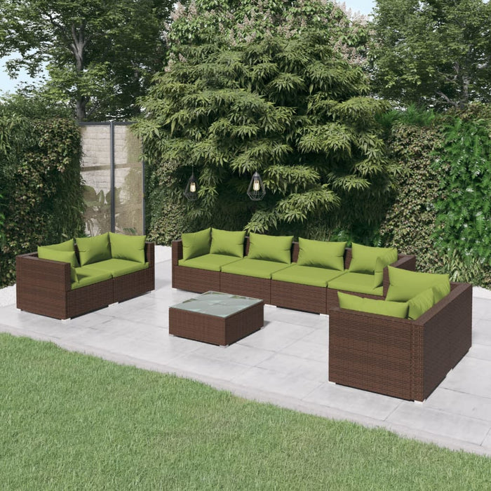 Set mobilier de grădină cu perne, 9 piese, maro, poliratan WALTI