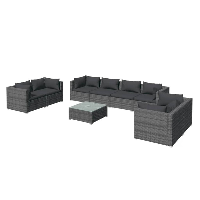 Set mobilier de grădină cu perne, 9 piese, gri, poliratan WALTI
