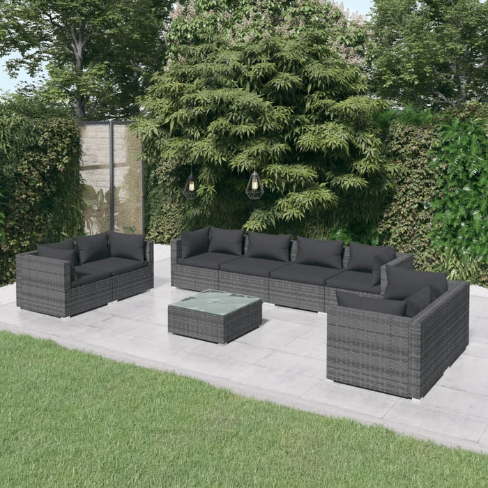 Set mobilier de grădină cu perne, 9 piese, gri, poliratan WALTI